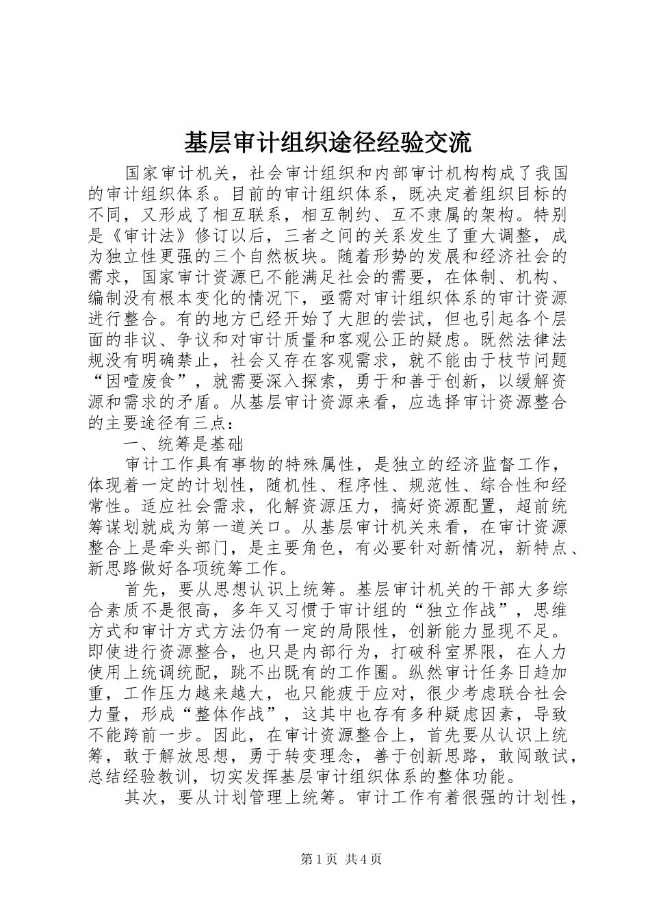 2024年基层审计组织途径经验交流_第1页