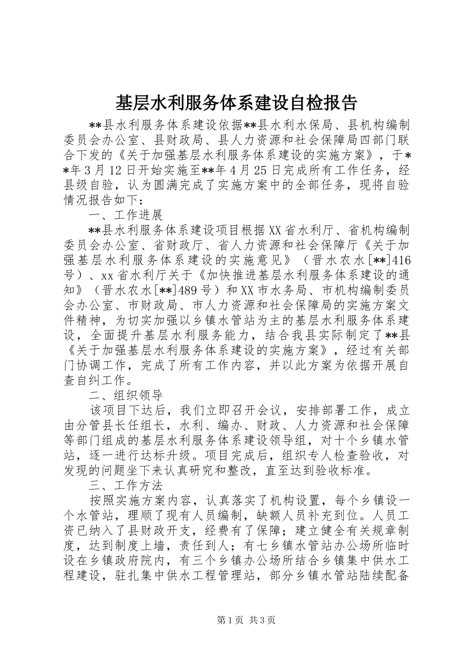 2024年基层水利服务体系建设自检报告_第1页
