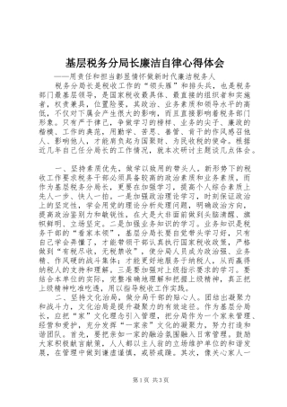2024年基层税务分局长廉洁自律心得体会