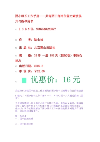 团小组长工作手册——共青团干部岗位能力素质提升与指导用书