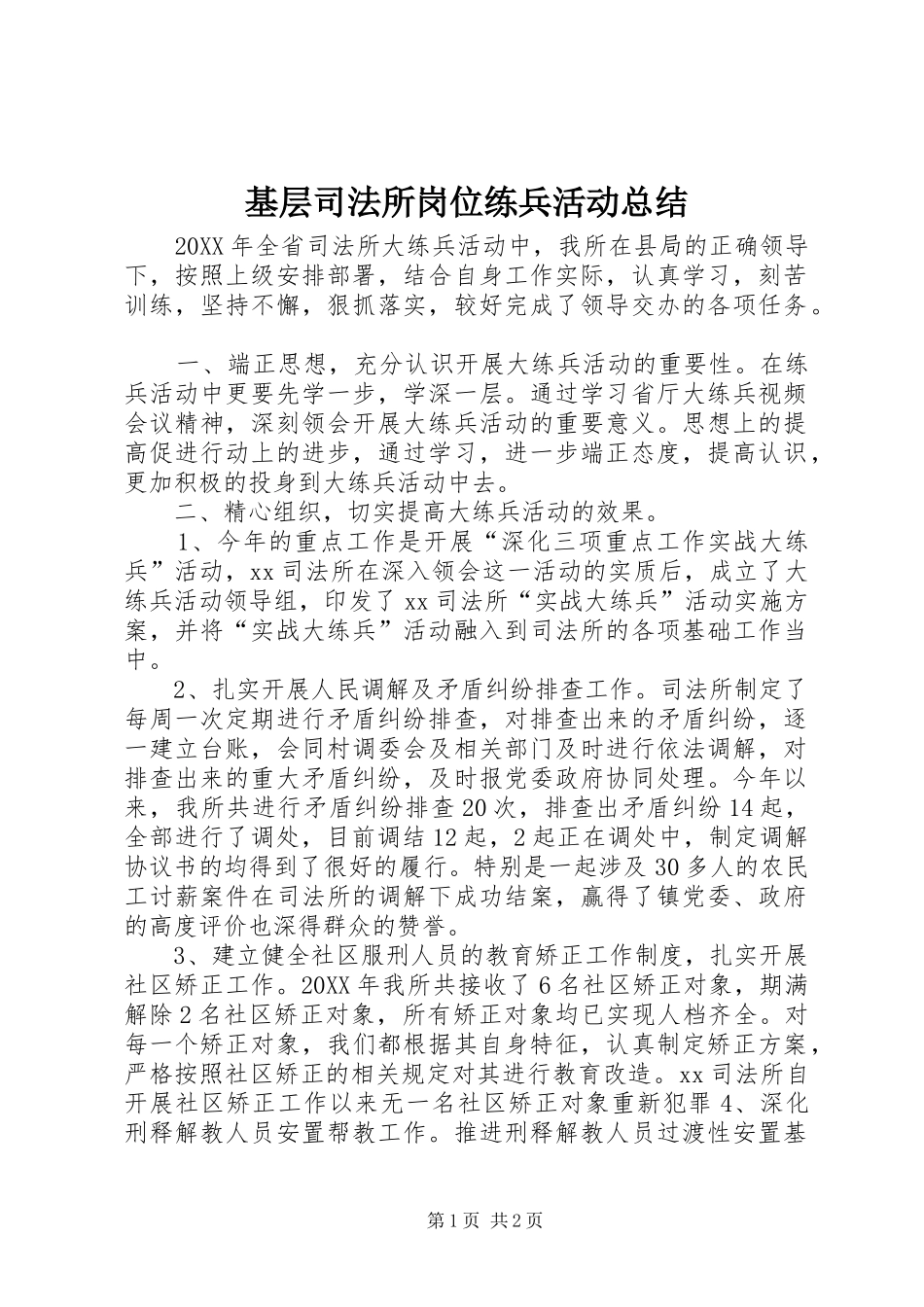 2024年基层司法所岗位练兵活动总结_第1页