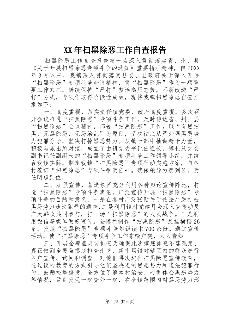 2024年扫黑除恶工作自查报告_第1页