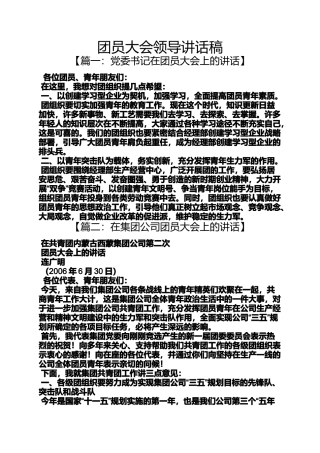 团员大会领导讲话稿