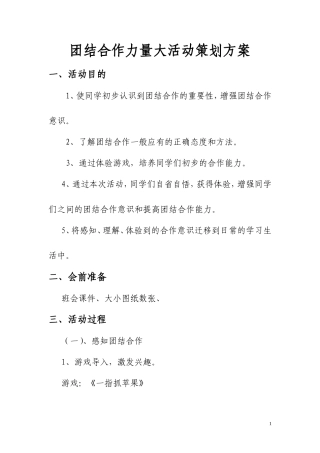 团结合作力量大活动策划