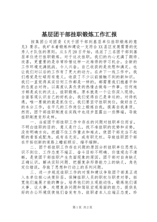 2024年基层团干部挂职锻炼工作汇报