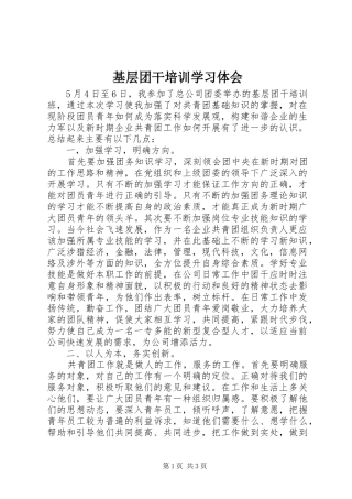 2024年基层团干培训学习体会