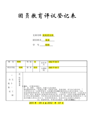 团员教育评议登记表