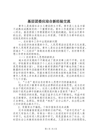 2024年基层团委应迎合新经验交流