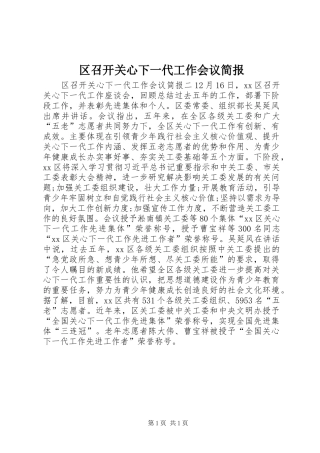 2024年区召开关心下一代工作会议简报