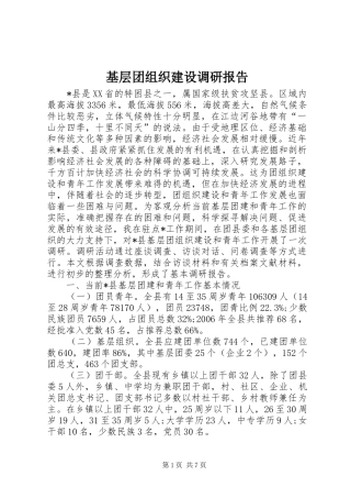 2024年基层团组织建设调研报告