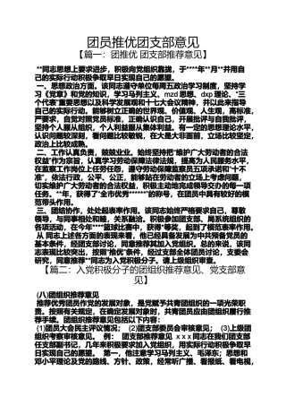 团员推优团支部意见