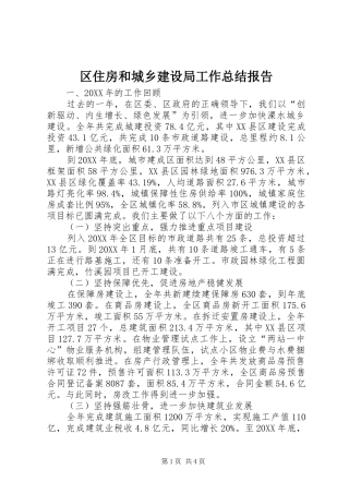 2024年区住房和城乡建设局工作总结报告