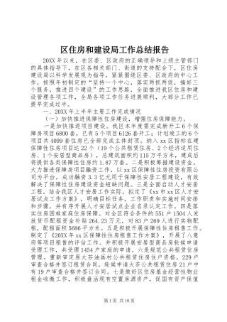 2024年区住房和建设局工作总结报告