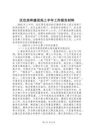 2024年区住房和建设局上半年工作报告材料