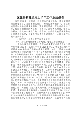 2024年区住房和建设局上半年工作总结报告