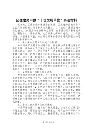 2024年区住建局申报十佳文明单位事迹材料