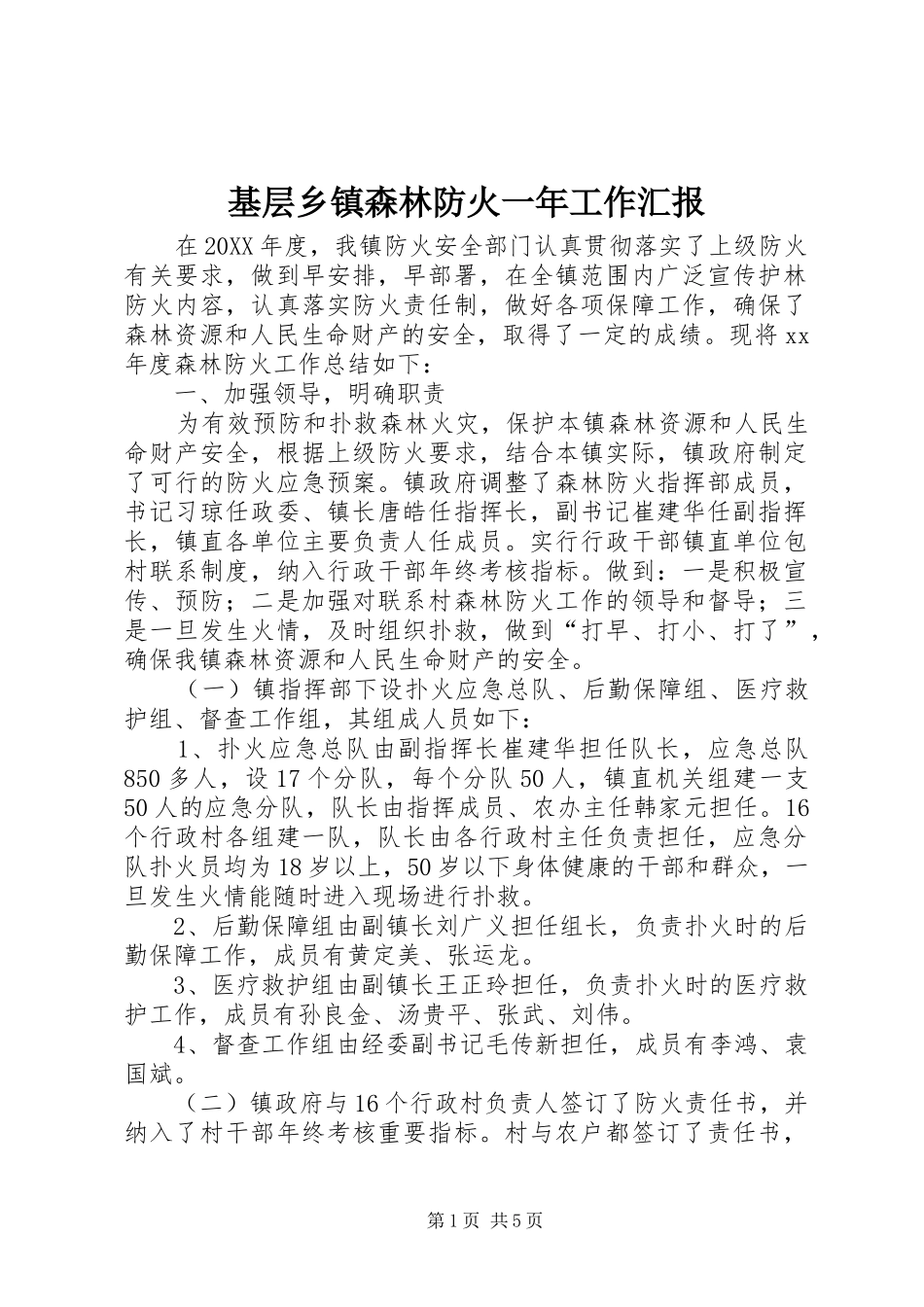 2024年基层乡镇森林防火一年工作汇报_第1页