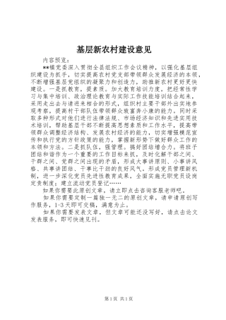 2024年基层新农村建设意见