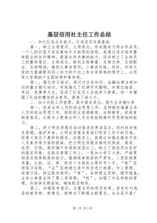 2024年基层信用社主任工作总结