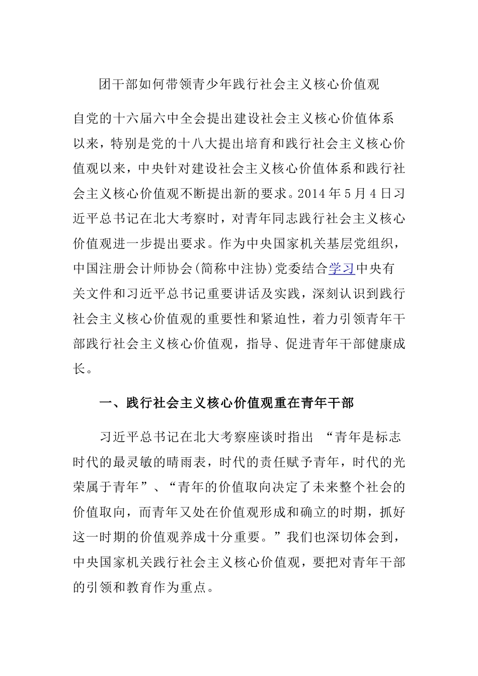 团支书如何带领青少年实践社会主义核心价值观_第1页