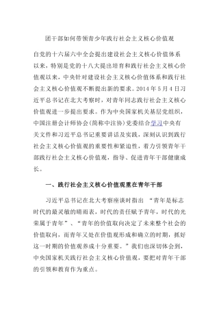 团支书如何带领青少年实践社会主义核心价值观