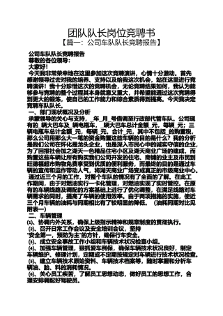 团队队长岗位竞聘书