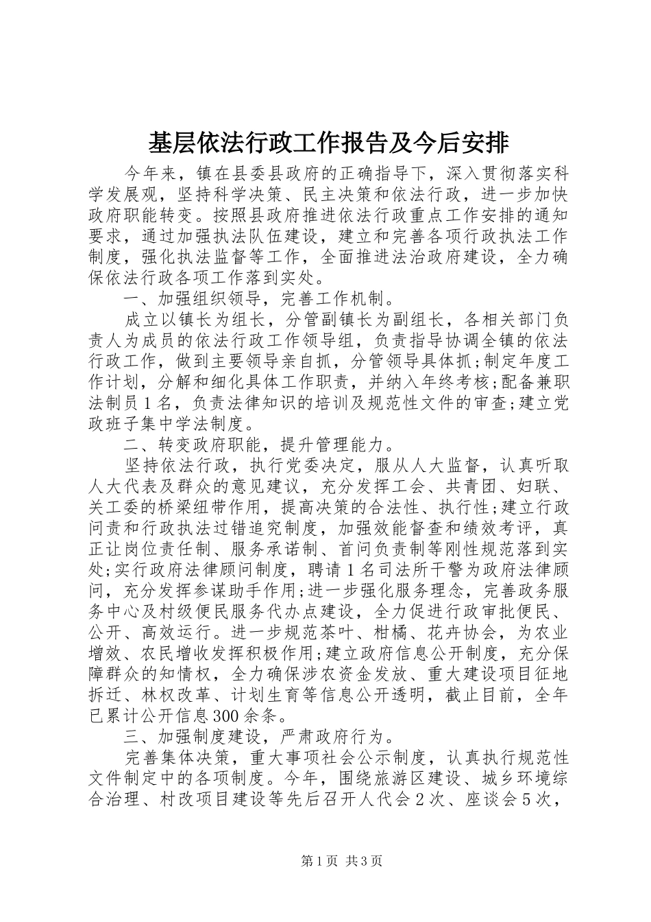 2024年基层依法行政工作报告及今后安排_第1页