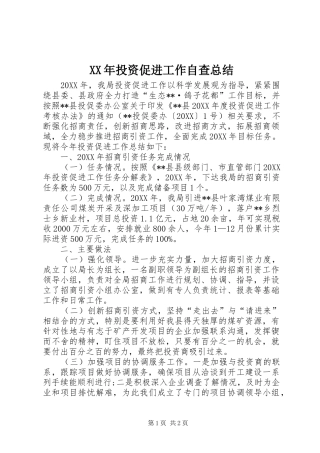 2024年投资促进工作自查总结