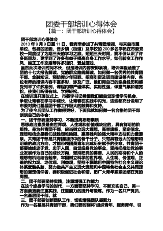 团委干部培训心得体会
