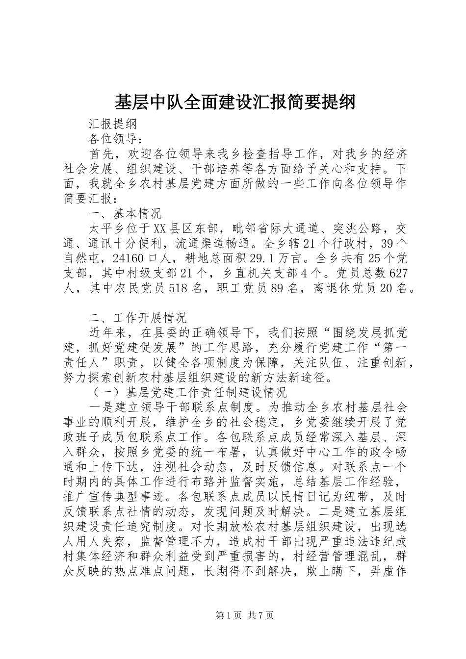 2024年基层中队全面建设汇报简要提纲_第1页