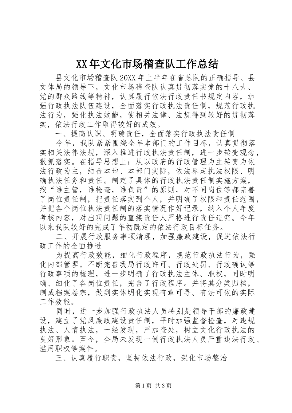 2024年文化市场稽查队工作总结_第1页
