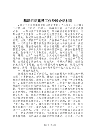 2024年基层组织建设工作经验介绍材料