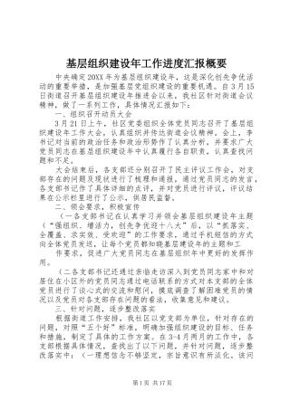 2024年基层组织建设年工作进度汇报概要