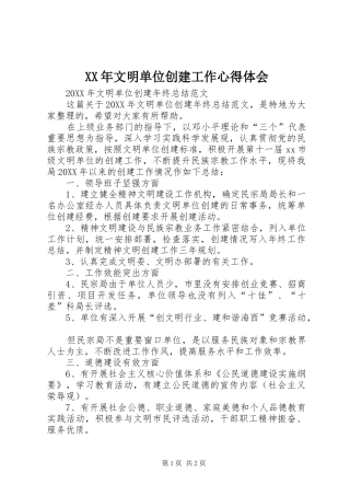 2024年文明单位创建工作心得体会