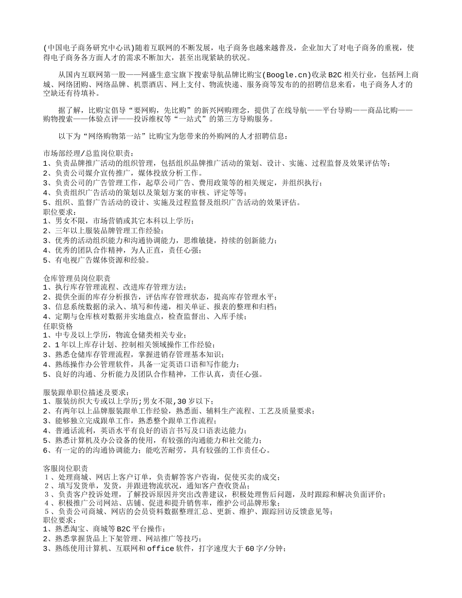 外购网电子商务人才招聘(2012.6)_第1页