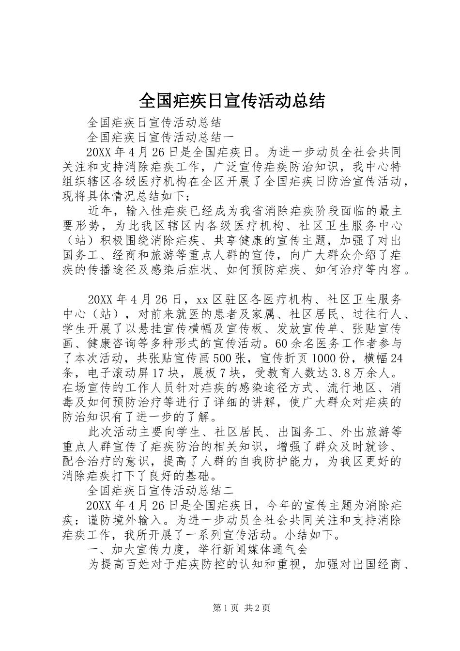 2024年全国疟疾日宣传活动总结_第1页