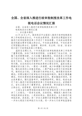 2024年全国全省深入推进行政审批制度改革工作电视电话会议情况汇报