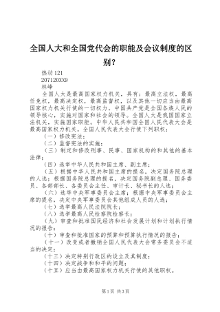 2024年全国人大和全国党代会的职能及会议制度的区别