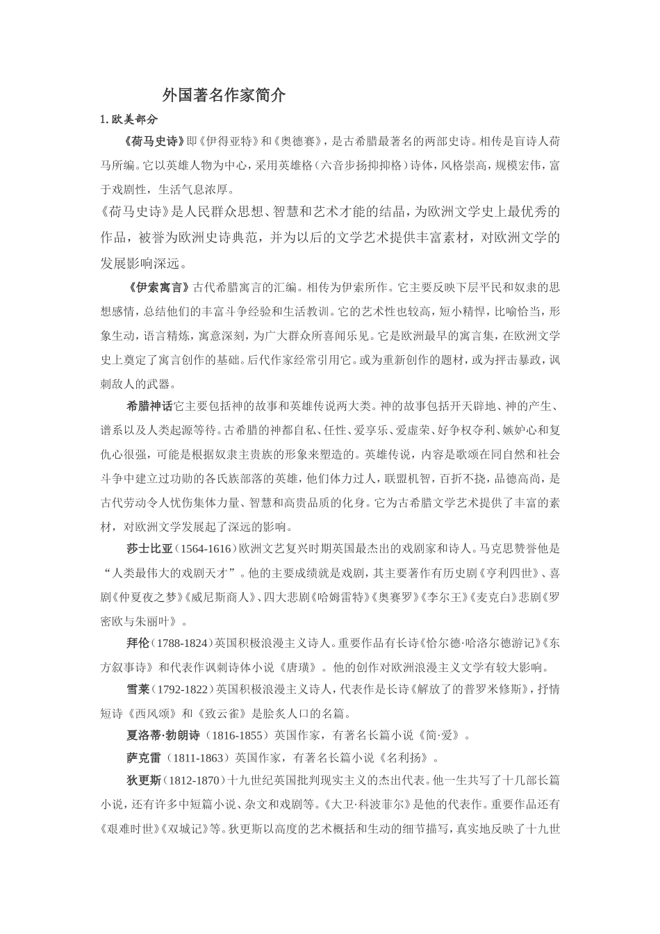 外国著名作家简介_第1页