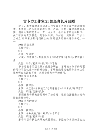 2024年吉卜力工作室部经典长片回顾