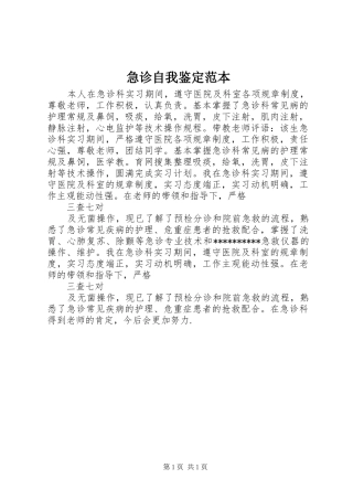 2024年急诊自我鉴定范本