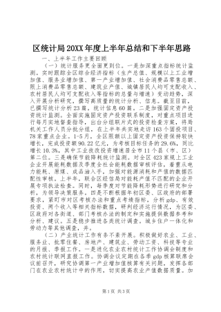 2024年区统计局年度上半年总结和下半年思路