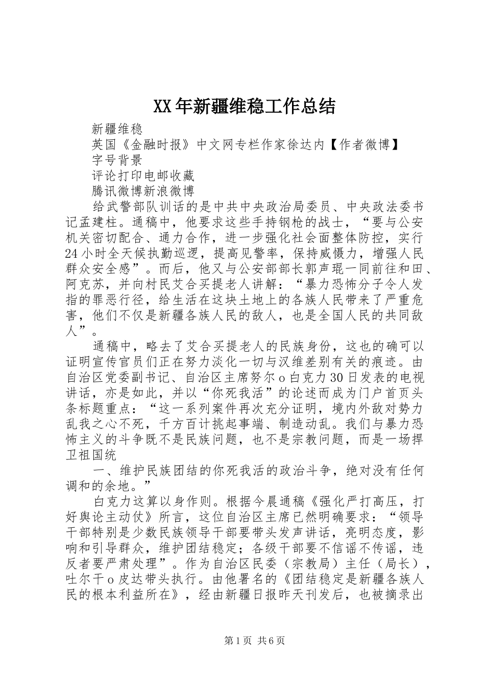 2024年新疆维稳工作总结_第1页