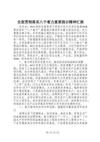 2024年全面贯彻落实八个着力重要指示精神汇报