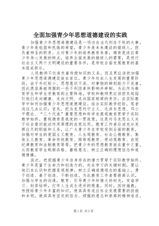 2024年全面加强青少年思想道德建设的实践