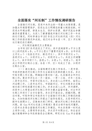 2024年全面落实河长制工作情况调研报告