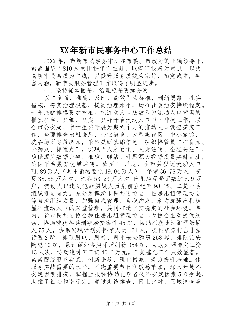 2024年新市民事务中心工作总结_第1页