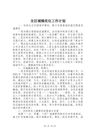 2024年全区城镇优化工作计划