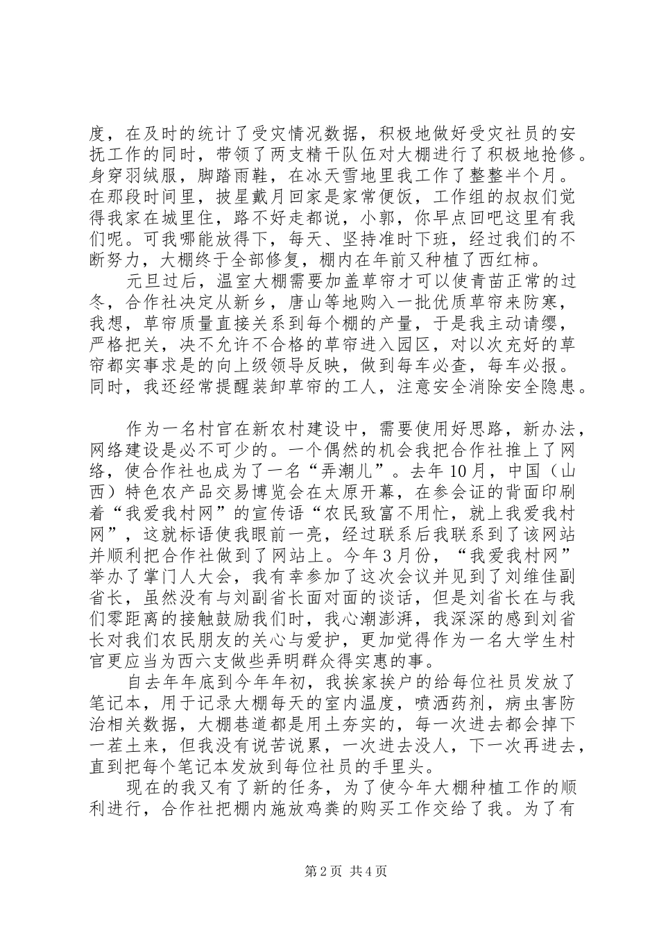 2024年月大学生村委主任助理个人工作总结_第2页