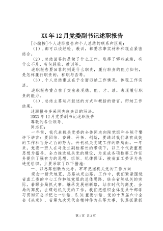 2024年月党委副书记述职报告